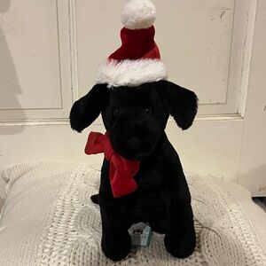 Jellycat Festive Black Dog with Red Hat and Bow